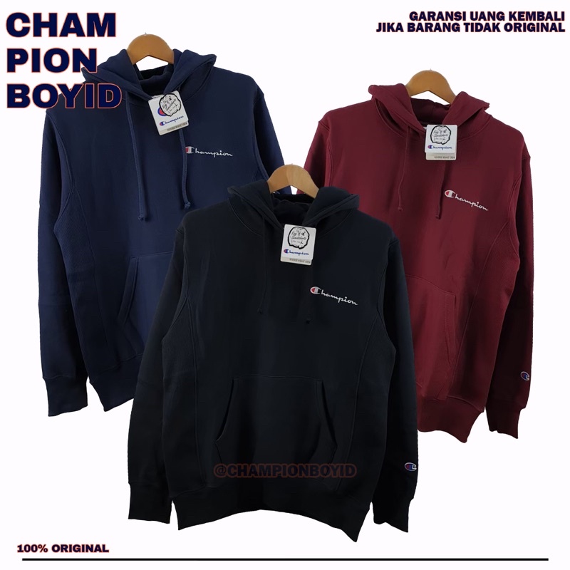 Champion Reverse Weave Small Script Logo Hoodie Maroon Europe Market Original