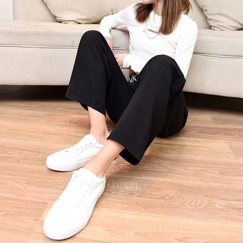 #Sisjuly# Celana Setelan Lurus Kasual Wanita Pinggang Tinggi Longgar Celana Kaki Lebar Sutra Es Tipis