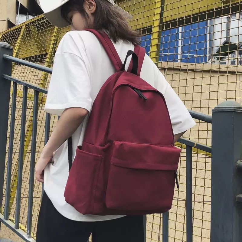 TP_Tas Ransel Sekolah Backpack Polos Fashion Wanita-Maroon