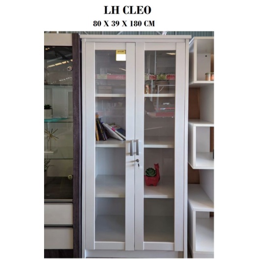 Lemari rak buku pintu kaca full putih - Bandung saja