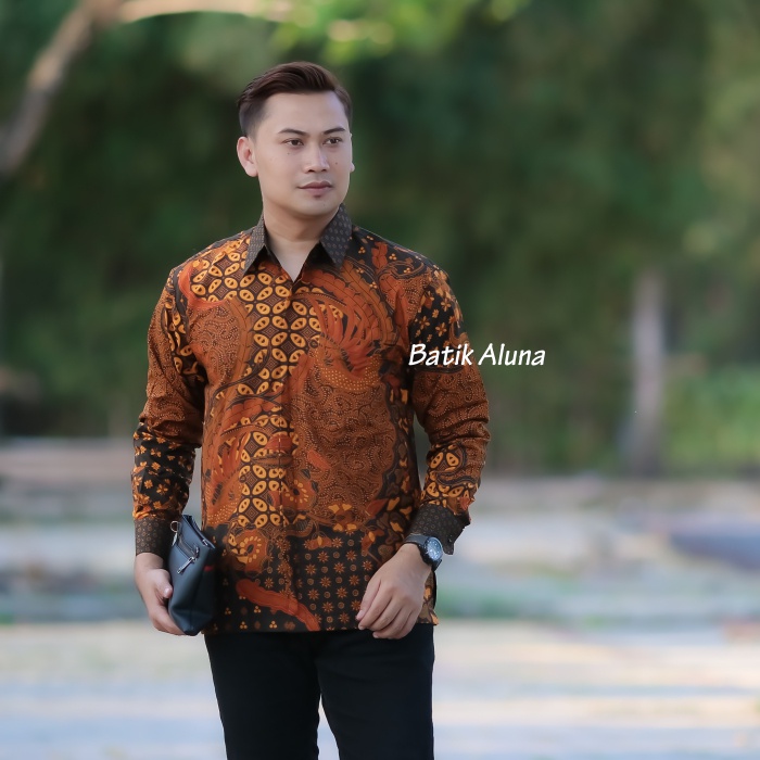 092 Atasan Batik Pria Lengan Panjang Baju Kemeja Batik Pria Lengan Panjang Premium Jumbo PL 092