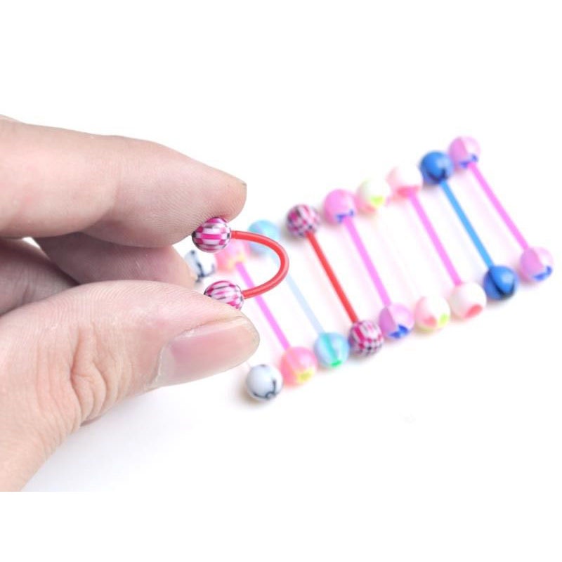10pcs Anting Tindik Lidahputingtubuh Desain Barbell Bola Campur