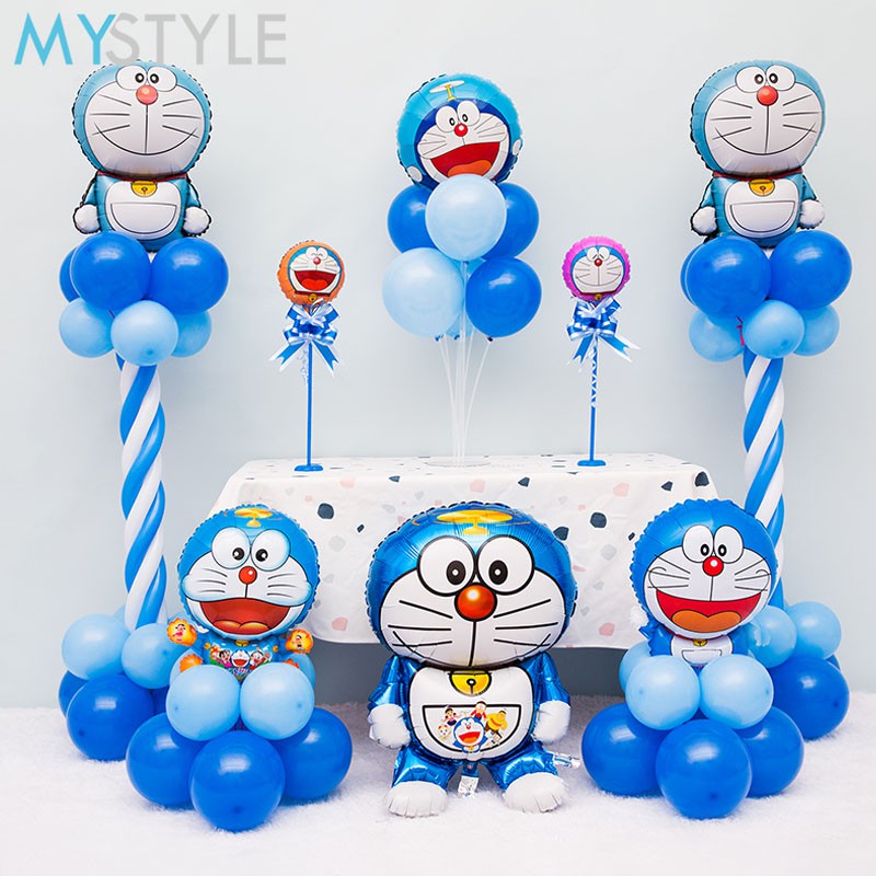 HAPPY TIME BALON FOIL TEMA DORAEMON BULAT JUMBO BESAR MINI TONGKAT BALON HAPPY BIRTHDAY HBD DEKORASI ULANG TAHUN