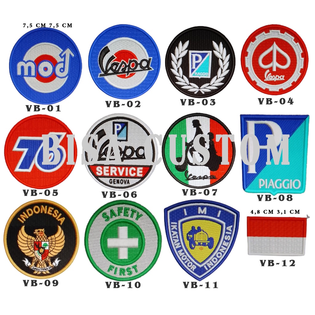 BORDIR/LOGO CUSTOM/LOGO VESPA/PIAGGIO/BENDERA/SAFETY FIRST/LOGO IMI/LOGO GARUDA