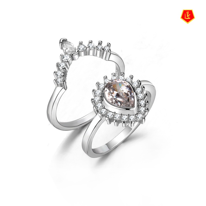 [Ready Stock]Women's Crown Diamond Ring Set Simple Fashion Elegant