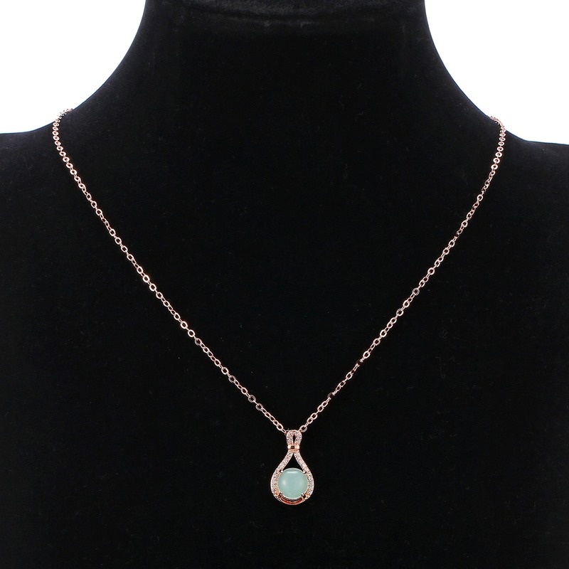 [Ready Stock]Fashion Rose Gold Plated Emerald Pendant Necklace