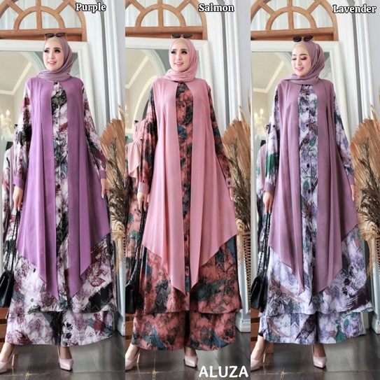ALUZA by GL Original (Gamis outer, gamis setelan cardigan, dress motif setelan cardi, gamis set oute