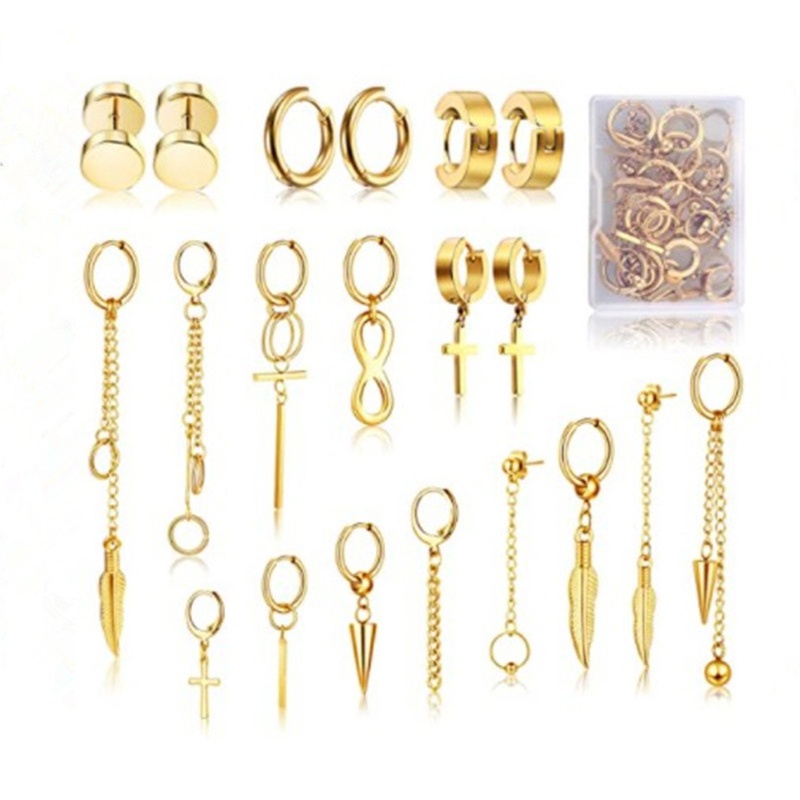 Siy 20pcs Anting Hoop Huggie Bahan Stainless Steel Gaya Korea Untuk Pria / Wanita