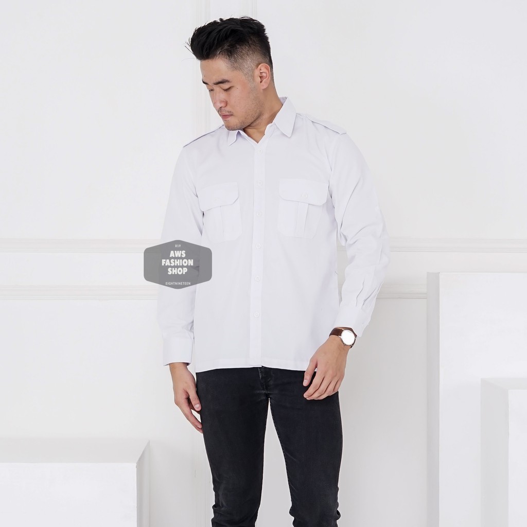Kemeja PDL Pria Lengan Panjang Outdoor Kemeja Dinas Kemeja Lapangan Putih White PDL Seragam