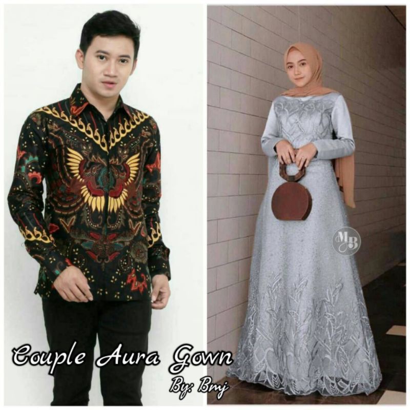 Batik Couple Gamis Brukat Syar'i Kemeja Batik Couple Brukat Jumbo
