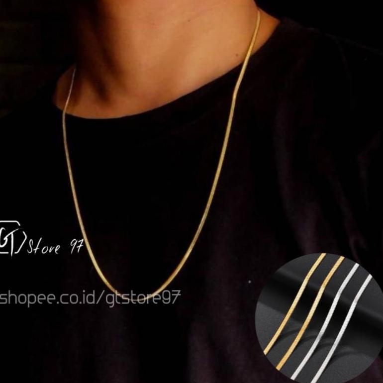 RGJ.27Jn22ј– Kalung Titanium Pria Anti Karat Kalung Titanium Pipih Belut Gepeng Silver Perak Emas Ka