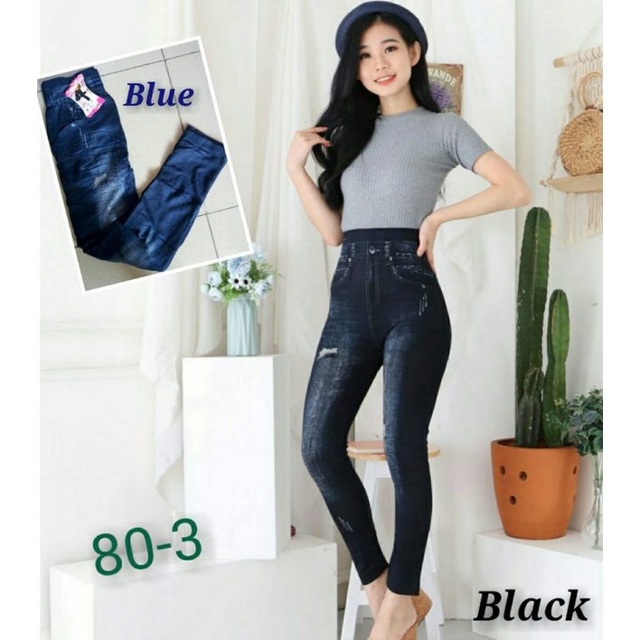 LEGGING JEANS MOTIF HITAM BIRU PANJANG