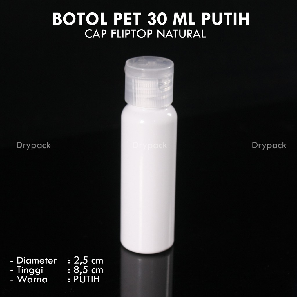 Botol Fliptop 30 ml Putih tutup Natural