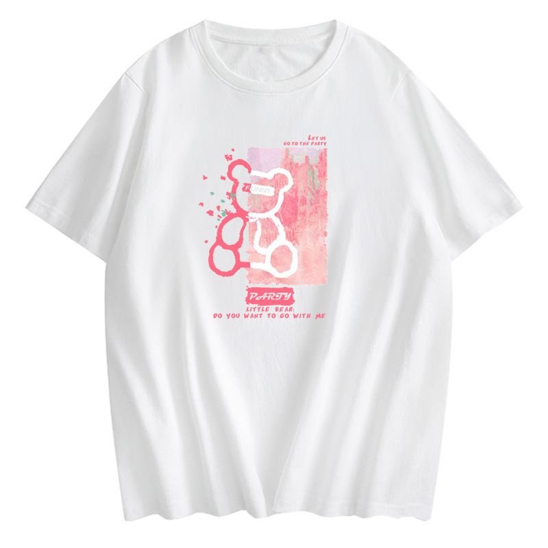 [littlecrab] Kaos Oversize Teddy Bear Funny Let Us Go To The Party Two Tone Hitam Putih Pink Kaos Tumblr Tshirt Lucu Gambar Beruang Imut Lucu T-shirt Little Bear Berkualitas Korean Style