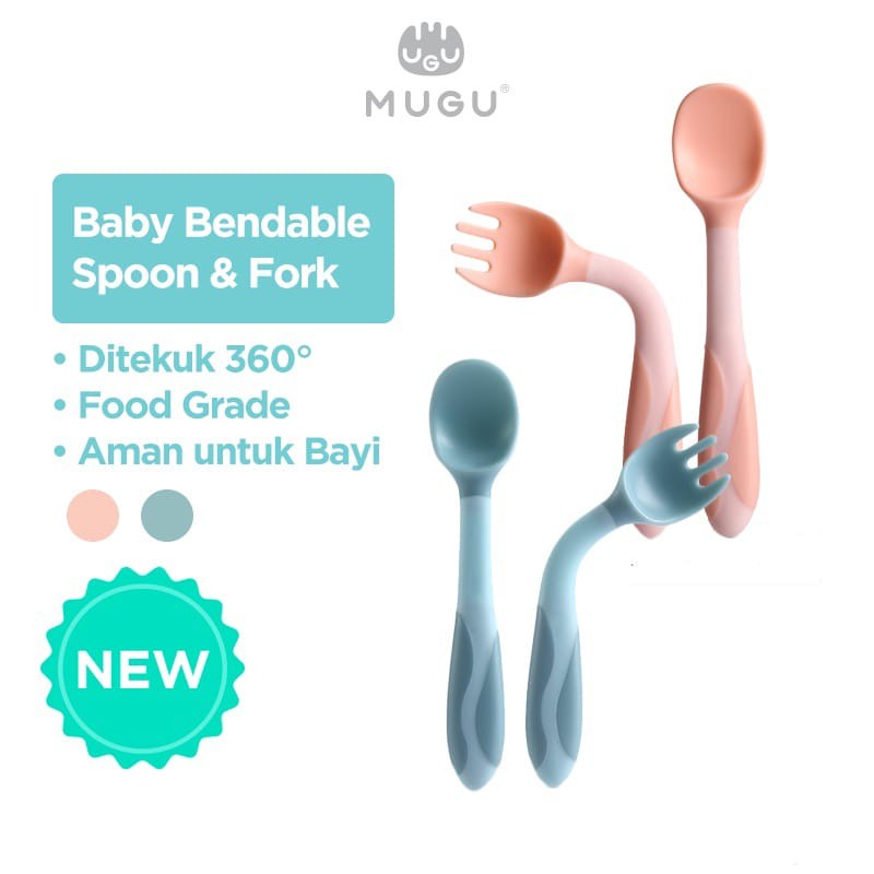 MUGU Bendable Spoon and Fork Sendok Garpu Anak free Case