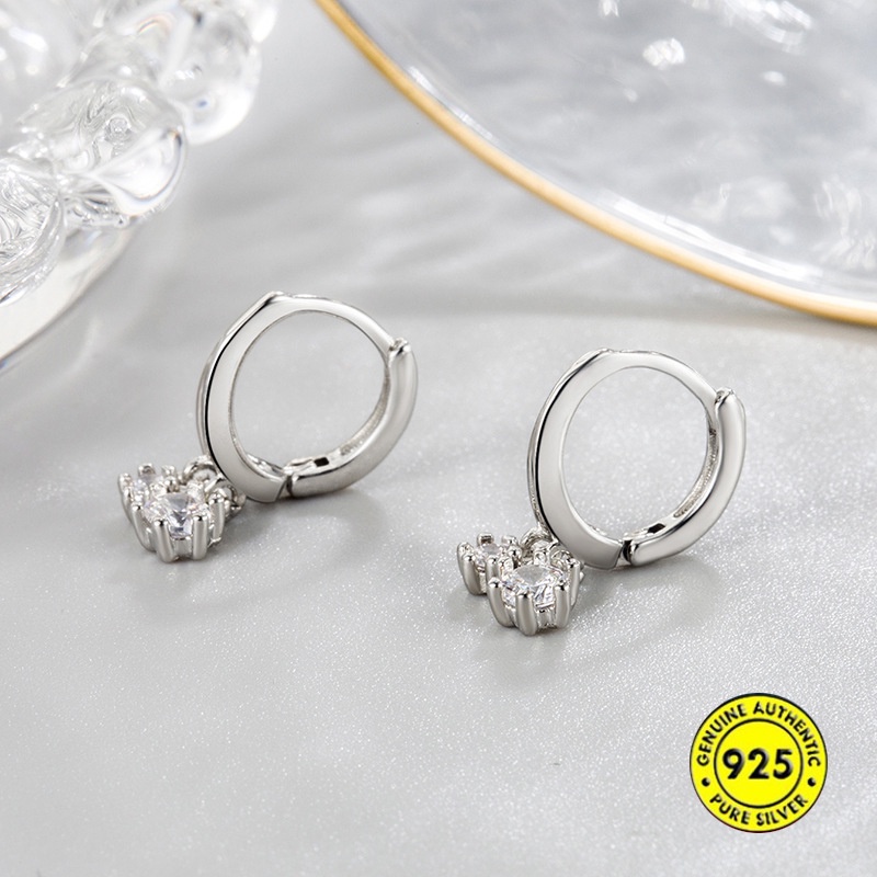Anting Klip Bahan Sterling Silver Hias Zircon AAA Gaya Simple Untuk Wanita