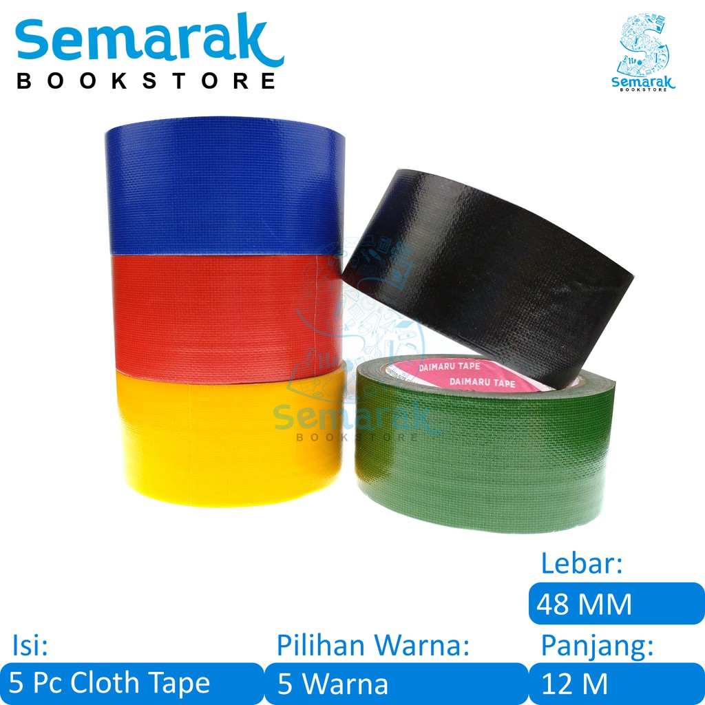 

Lakban Kain Daimaru Cloth Tape 48 MM X 12 M - Hitam / Hijau / Merah / Biru / Kuning [1 Roll]