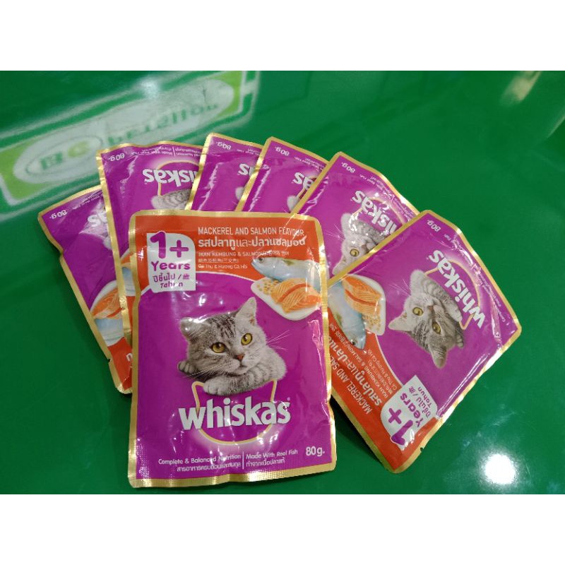 Whiskas Sachet adult makarel salmon 80gr / makanan basah whiskas