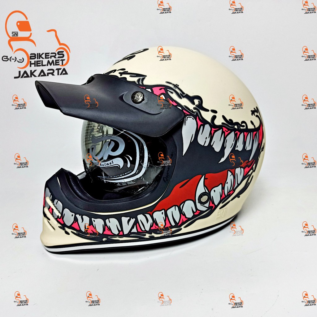 JPX HELM SIGNATURE JP RETRO SG 06 WHITE CREAM DOFF FULL FACE RETRO