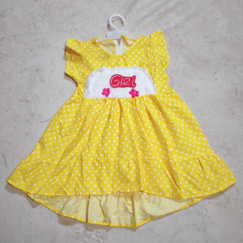 Dress anak 1 2 tahun polkadot polka tutul Fatonah Shop princess long bulu ( Dress princess Long polka)