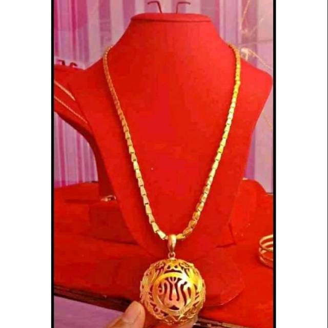 Kalung 3 suku lapis emas 24k dan kristal, warna emas asli,ORI tahan lama