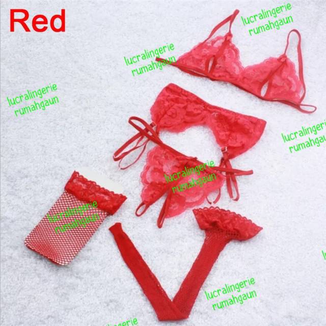 Sexy Lingerie Bra Set Komplit G String Garter Stocking BSG50