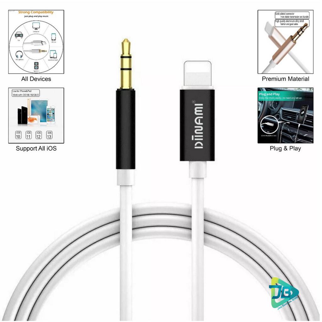 ￼DIINAMI KABEL IPHONE LIGHTNING TO AUX 3.5MM ,TYPE C TO JACK 3.5MM PREMIUM NYLON KABEL AUDIO JB8809