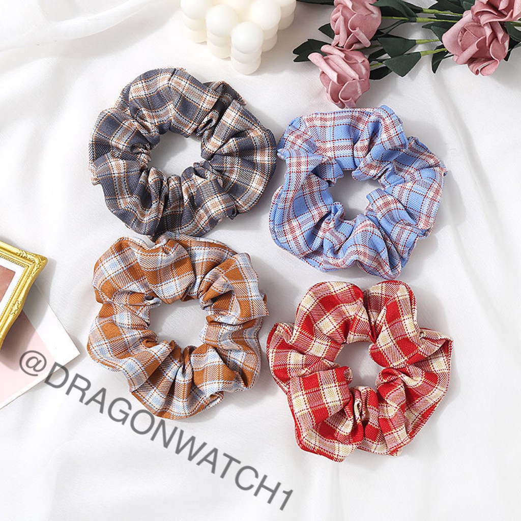 [Fashion Wanita] Ikat rambut Donat grid BM aksesoris rambut kain elastis gaya JK   T004