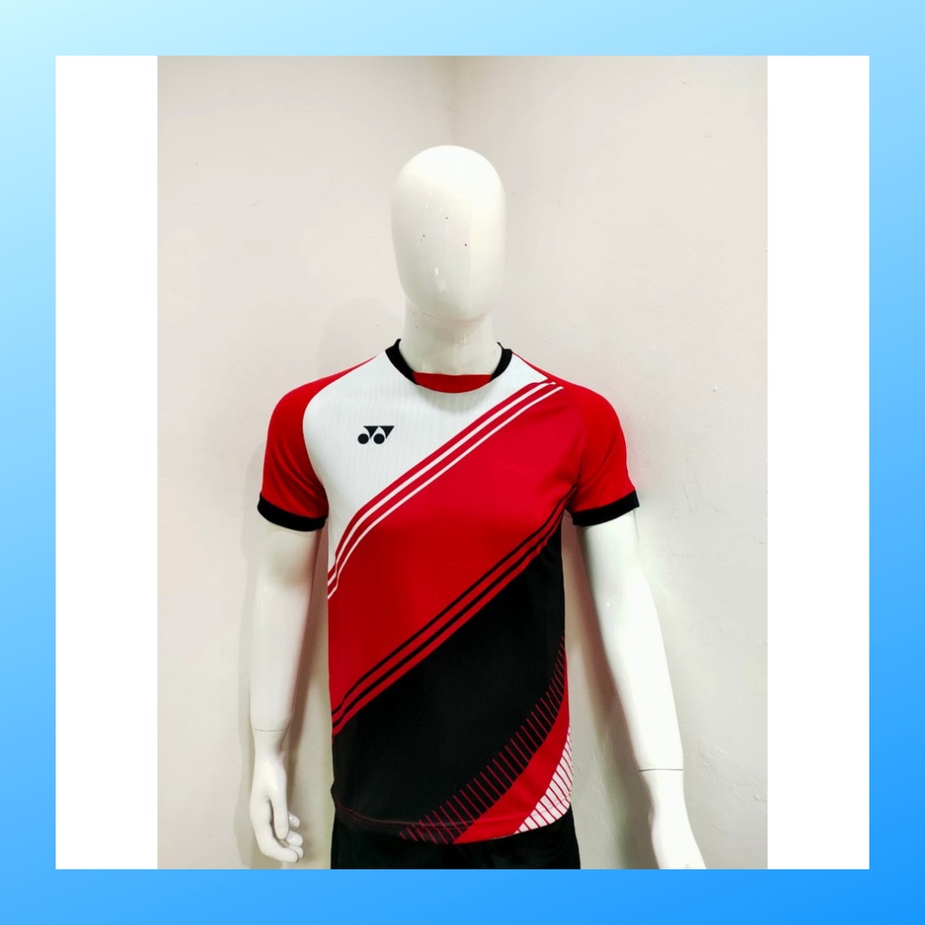 Kaos badminton pria jersey bulutangkis baju atasan jersy wanita dewasa t-shirt outfit seragam kostum olahraga casual suit pakaian jarsey oblong apparel sports jersi sudirman cup bulu tangkis Y162 merah polos