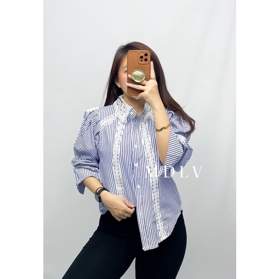 MDLV ~ BM 2383 GIOBERTA PUFF SLEEVE STRIPED SHIRT // ATASAN LENGAN PANJANG // FASHION IMPORT WANITA