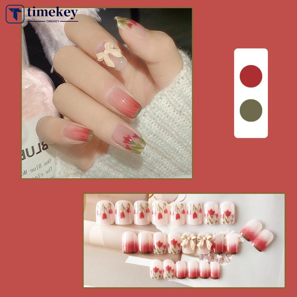 Timekey 24pcs / set Kuku Palsu Pendek Bisa Dilepas Untuk Aksesoris Nail Art / Manicure A8K1