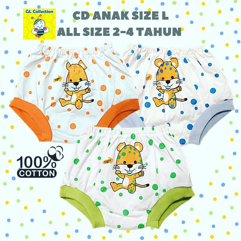 OBRAL! ISI 3PCS! CD CELANA DALAM ANAK SIZE L (2-4 TAHUN) 100%KATUN