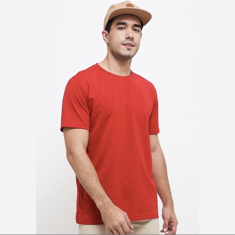 GIORDANO Original New Crew Neck Tee Kaos Oblong Katun Polos Pria - Chili Pepper Merah