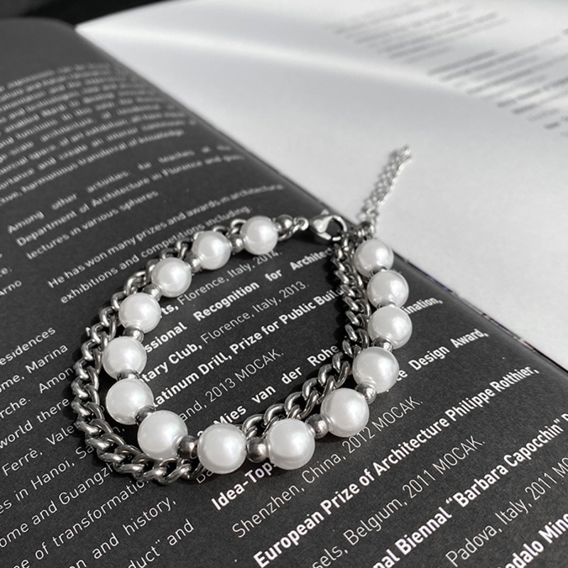 Titanium Steel Double-layer Pearl Bracelet Accessories Trendy Hip-hop Simple