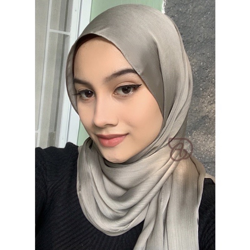 Pashmina Malay Silk Texture Premium Shawl Rayya Silk-Charcoal