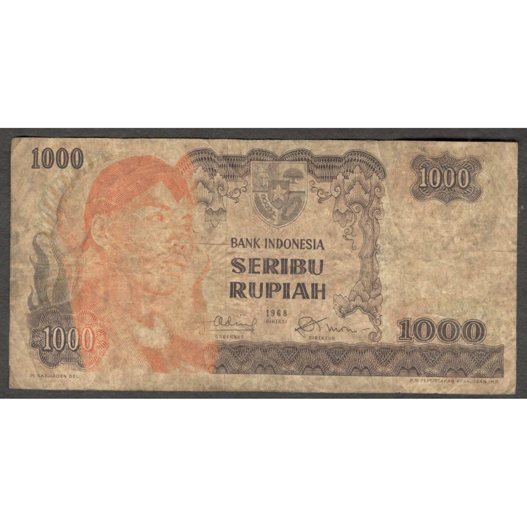 Uang Kertas Indonesia 1.000 1000 Rupiah Jenderal Sudirman 1968 VF