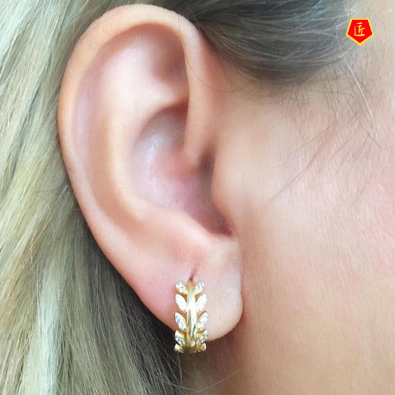 [Ready Stock]Elegant Fashion Leaves Rhinestone Earrings