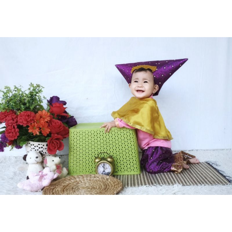 KOSTUM BAJU ADAT MINANG PINK SONGKET UNGU NEWBORN/BAYI/ANAK/KOSTUM PHOTOSHOOT/PROPERTI FOTO BAYI