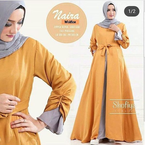 Baju Original ZH NAIRA Maxi Dress Muslim Modern Panjang Hijab Fashion Perempuan Casual Gamis Trend