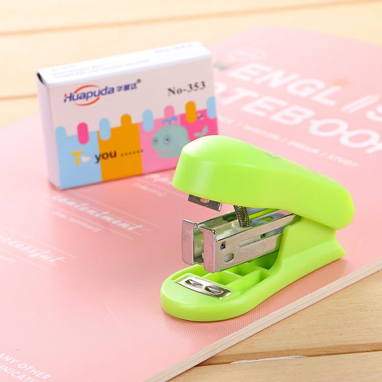 Staples Lucu Anak Sekolah Jepretan Stapler Cewek Set Mini Kecil Pink Biru Cowok dengan Isi