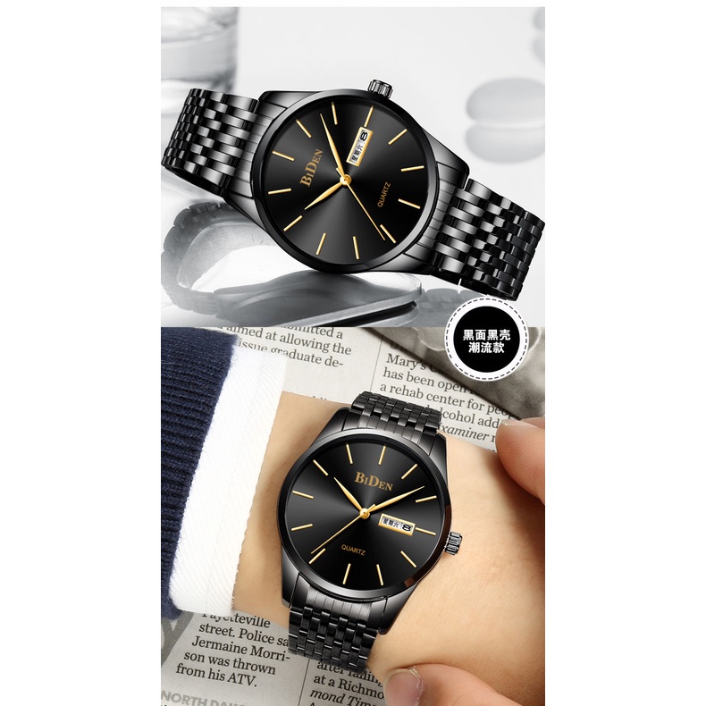 Biden 0264 Jam Tangan Pria Analog Tanggal Stainless Steel Band Calendar Quartz Watch Original Water Resistant 30 Meter