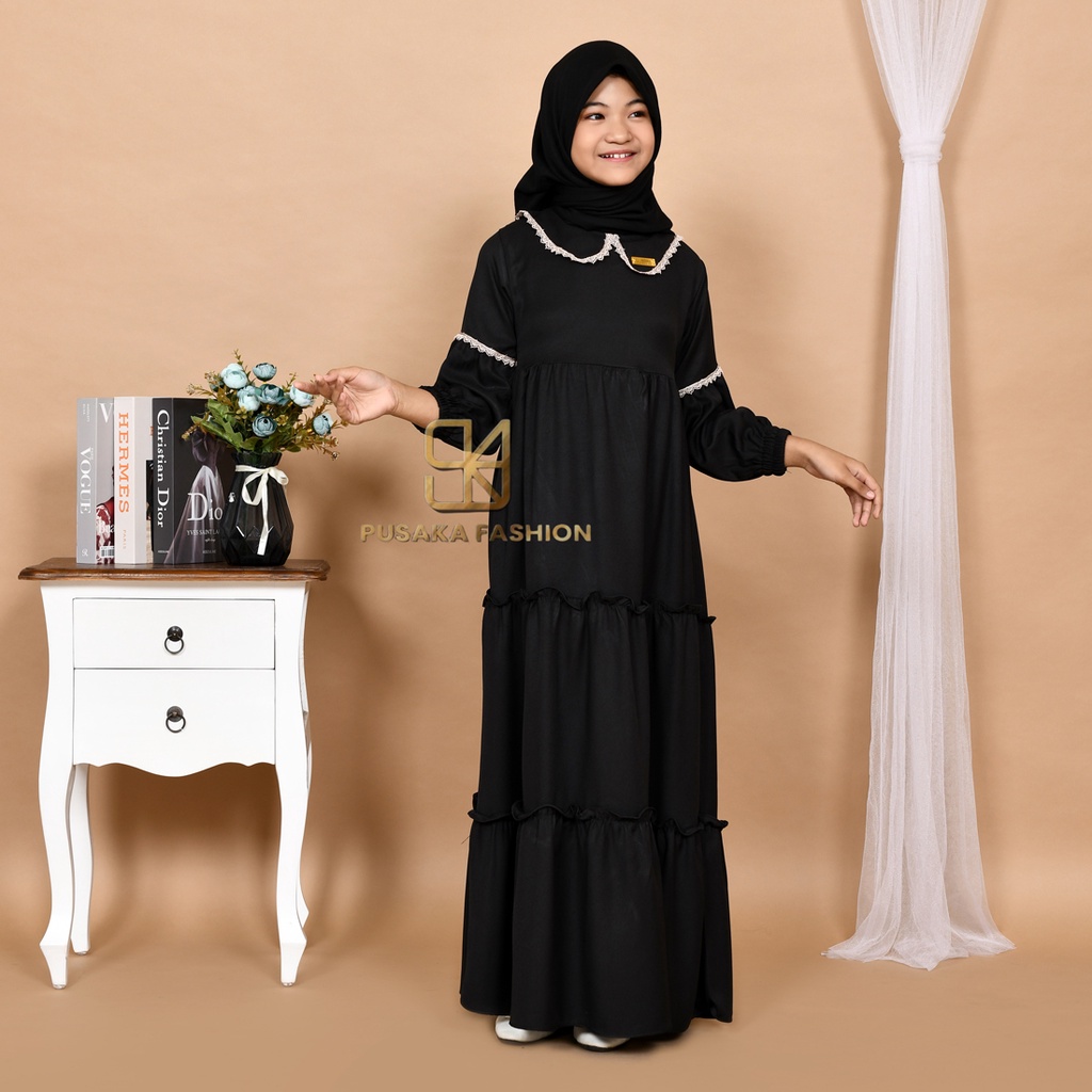 NAYLA kids gamis anak muslim perempuan tanggung long dress serut susun kid wanita anak usia 4 5 6 7 8 9 10 11 12 13 14 tahun warna putih tulang bw hitam lilac wardah dusty pink fashion muslim anak pesantren  ngaji manasik haji maulid nabi sekolah agama