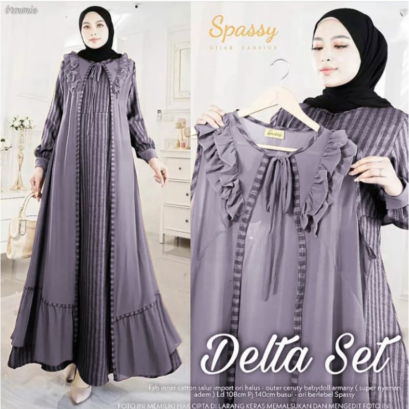 Cod Delta Set Maxy/gamis cardi pisah/gamis adem/gamis katun mix outer ceruty/gamis motif salur/gamis