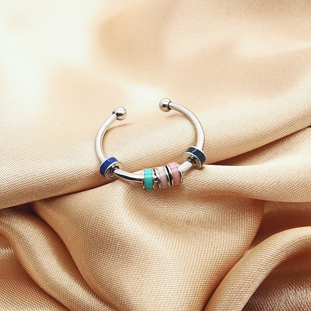 Cincin Model Terbuka Dapat Disesuaikan Aksen Manik-Manik Gaya Vintage Korea Untuk Wanita