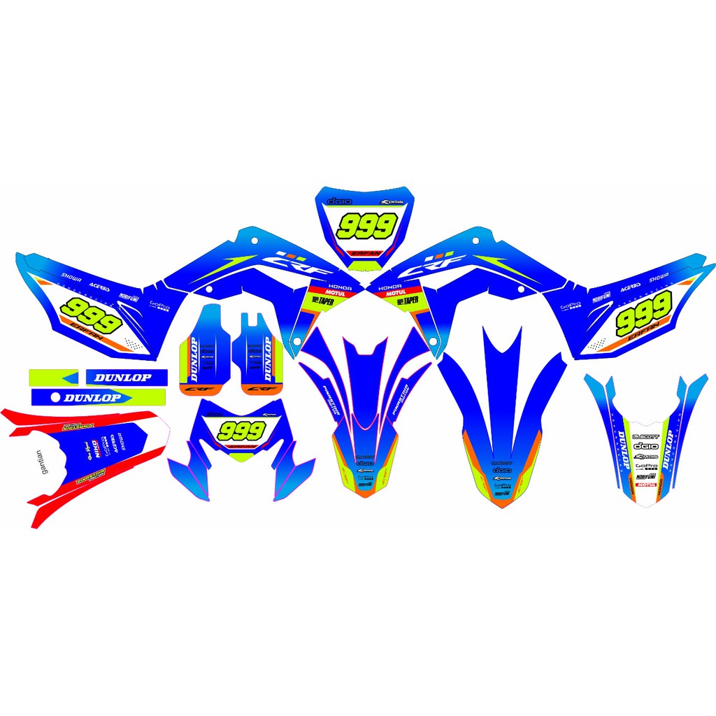 DECAL CRF DESAIN TERBARU DENGAN WARNA BIRU,TOSCA,PUTIH DENGAN COMBINASI STABILO