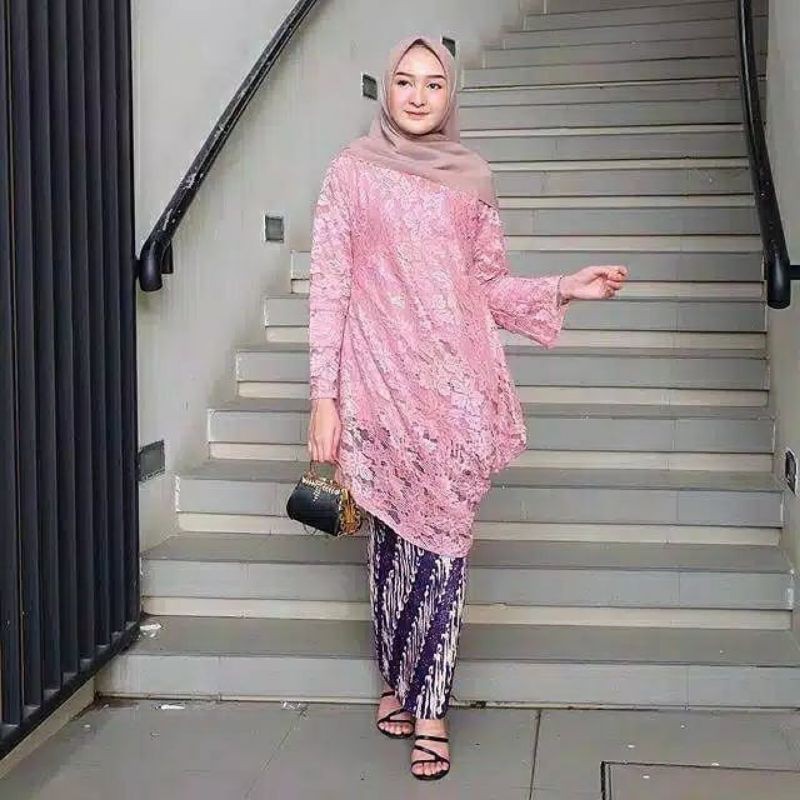 IndahKebaya | SET KEBAYA BROKAT TUNIK MIRENG / TUNIK MENCENG WISUDA / ADA COUPLE / MIX ROK PLISKET