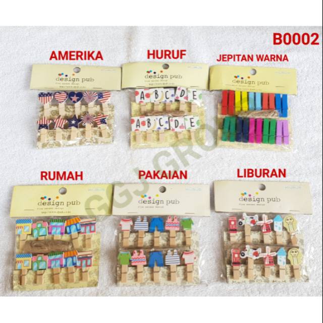 DC B ( B0002 ) 1 PAKET WOODEN CLIP PAPER PENJEPIT KAYU FREE TALI / TIDAK BISA MEMILIH