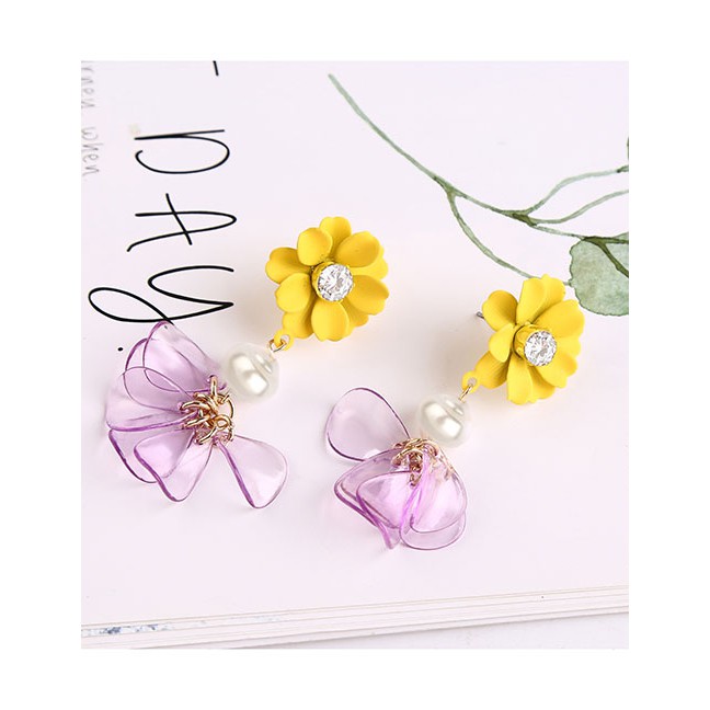 LRC Anting Tusuk Fashion Blue Flower Resin Pearl Earrings D96555