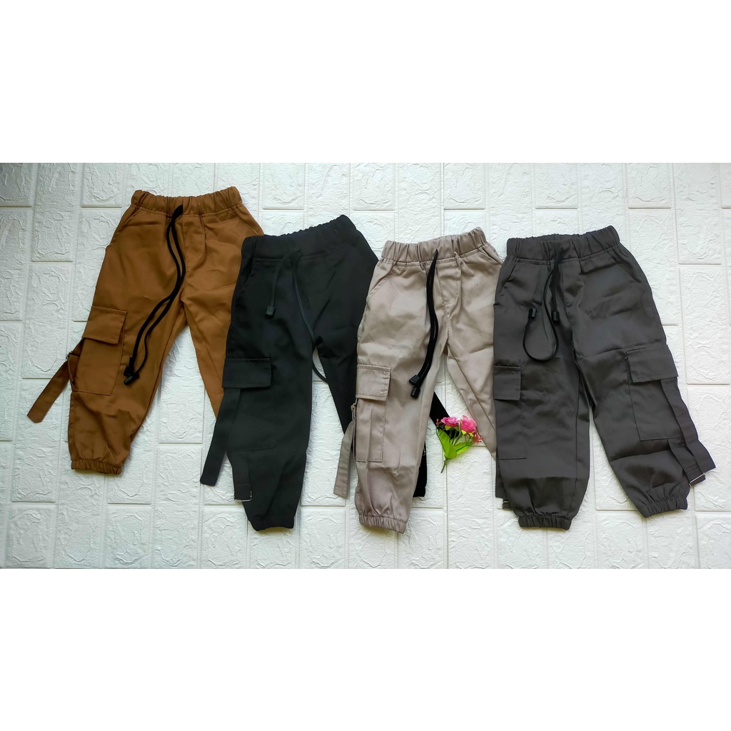 celana panjang joger cargo anak perempuan usia 1-13 tahun katun drill