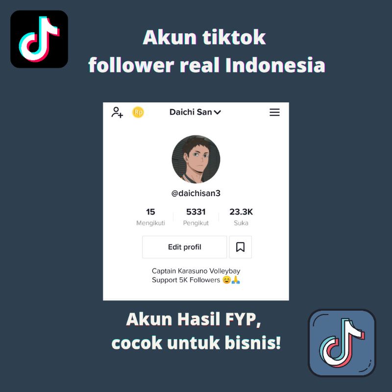 Akun tiktok 1k-20k followers real indonesia hasil fyp